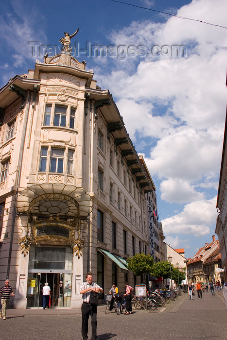 slovenia99: art deco - Centromerkur department store building with a statue of Mercury, the god of commerce - city centre, Ljubljana, Slovenia - photo by I.Middleton - (c) Travel-Images.com - Stock Photography agency - Image Bank