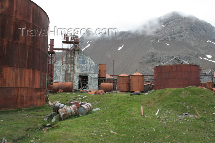 south-georgia82: South Georgia - Leith Harbour - whale oil storage tanks - Antarctic region images by C.Breschi - (c) Travel-Images.com - Stock Photography agency - Image Bank