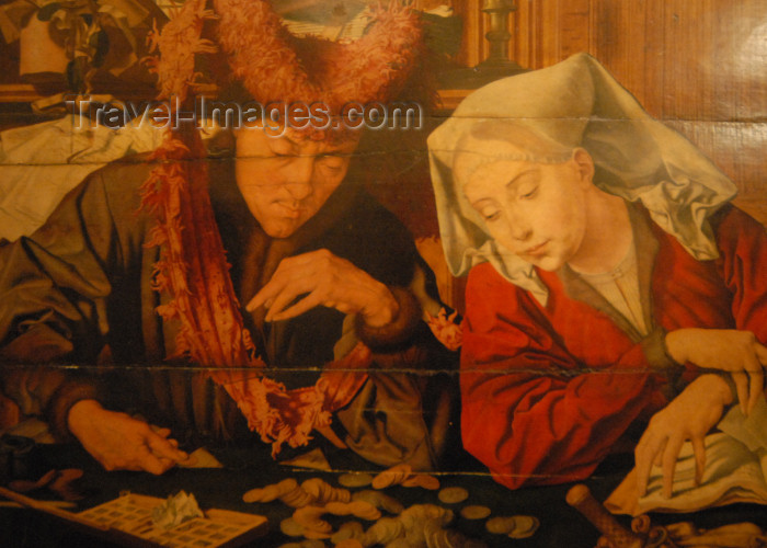 spai330: Spain / España - San Lorenzo de El Escorial: Royal Monastery of San Lorenzo de El Escorial - the Banker and His Wife - painting by Marinus van Reymerswaele - El Cambista y su mujer - Real Monasterio de San Lorenzo de El Escorial - pinacoteca - photo by M.Torres - (c) Travel-Images.com - Stock Photography agency - Image Bank