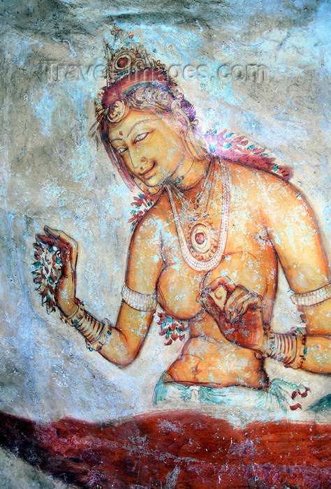 sri-lanka18: Sigiriya, Central Province, Sri Lanka: Apsara - Gupta style drawings - rock painting - Anuradhapura period frescos - Unesco World Heritage site - photo by M.Torres - (c) Travel-Images.com - Stock Photography agency - Image Bank