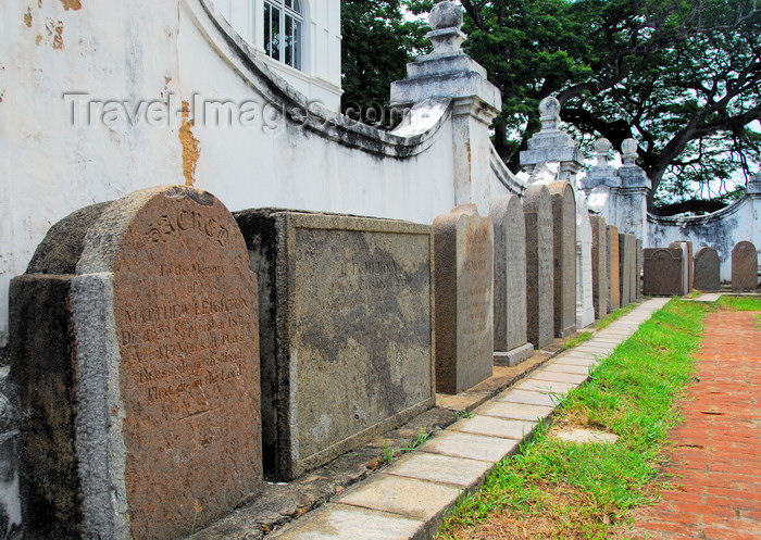 sri-lanka248: Galle, Southern Province, Sri Lanka: aligned tomb stones - garden of the Groote Kerk / Dutch Reformed Church - grafsteen - Old Town - UNESCO World Heritage Site - photo by M.Torres - (c) Travel-Images.com - Stock Photography agency - Image Bank