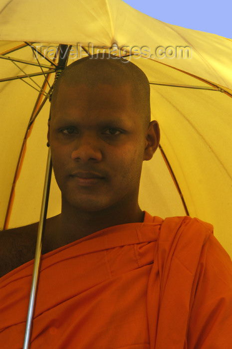 sri-lanka87: near Dambulla, Sri Lanka: buddhist monk under umbrella - Bhiksu - photo by B.Cain - (c) Travel-Images.com - Stock Photography agency - Image Bank