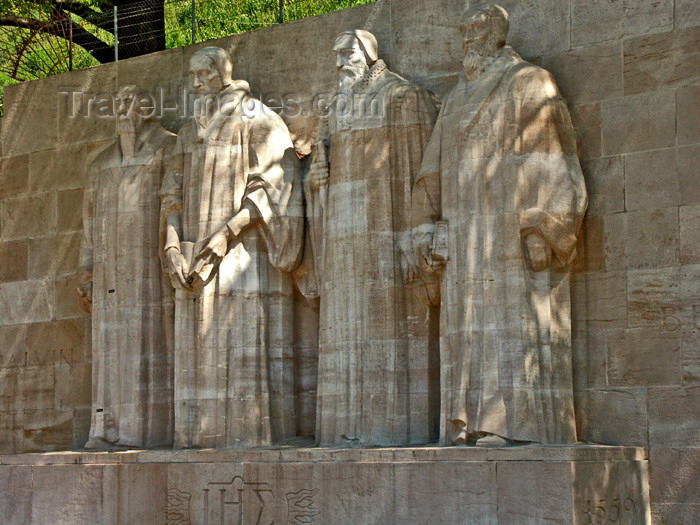 switz150: Switzerland / Suisse / Schweiz / Svizzera - Geneva / Genève / Genf / Ginevra / GVA: Reformation Wall - Bastions Park / monument de la reformation - photo by C.Roux - (c) Travel-Images.com - Stock Photography agency - Image Bank