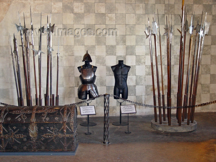 switz178: Switzerland - Suisse - Montreux: Chateau de Chillon - medieval weapons and armour (photo by Christian Roux) - (c) Travel-Images.com - Stock Photography agency - Image Bank