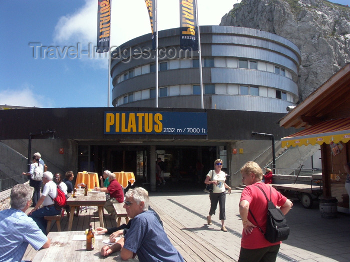 switz277: Switzerland / Suisse / Schweiz / Svizzera - Mt Pilatus(Unterwalden - Obwalden split Kanton): train station at the summit / kulm vue générale de la gare des trains - mountain trains - photo by C.Roux - (c) Travel-Images.com - Stock Photography agency - Image Bank