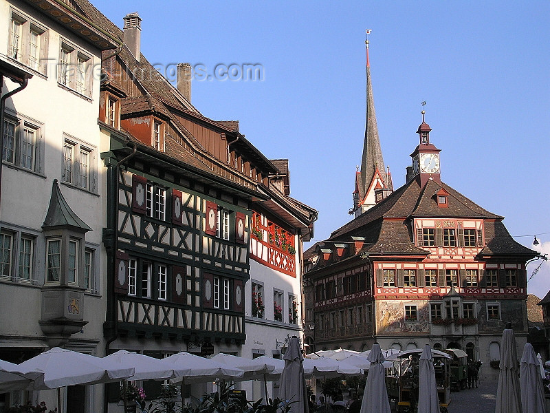 switz340: Switzerland - Stein am Rhein - canton of Schaffhausen: Rathausplatz - town hall on the right - photo by J.Kaman - (c) Travel-Images.com - Stock Photography agency - Image Bank