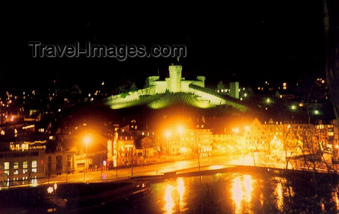 switz55: Switzerland / Suisse / Schweiz / Svizzera - Schaffhausen: the castle and the Rhine at night (photo by Miguel Torres) - (c) Travel-Images.com - Stock Photography agency - Image Bank