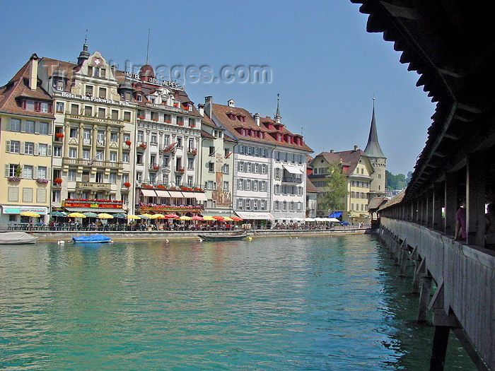 switz60: Switzerland / Suisse / Schweiz / Svizzera - Luzern / Lucerne / Lucerna: the waterfront from the Kappelbruck / Chapel Bridge (photo by Christian Roux) - (c) Travel-Images.com - Stock Photography agency - Image Bank