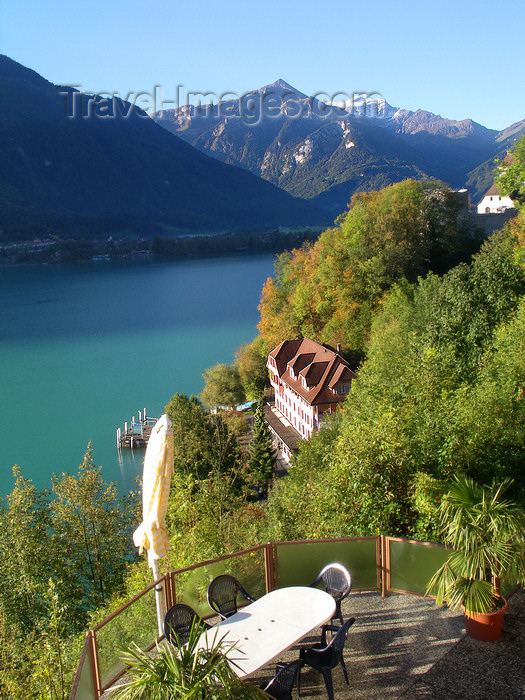 switz65: Ringgenberg, district of Interlaken, Berner Oberland, Switzerland: view from above on  coffee shop table next to Brienz lake with mountains on the background - photo by E.Keren - (c) Travel-Images.com - Stock Photography agency - Image Bank