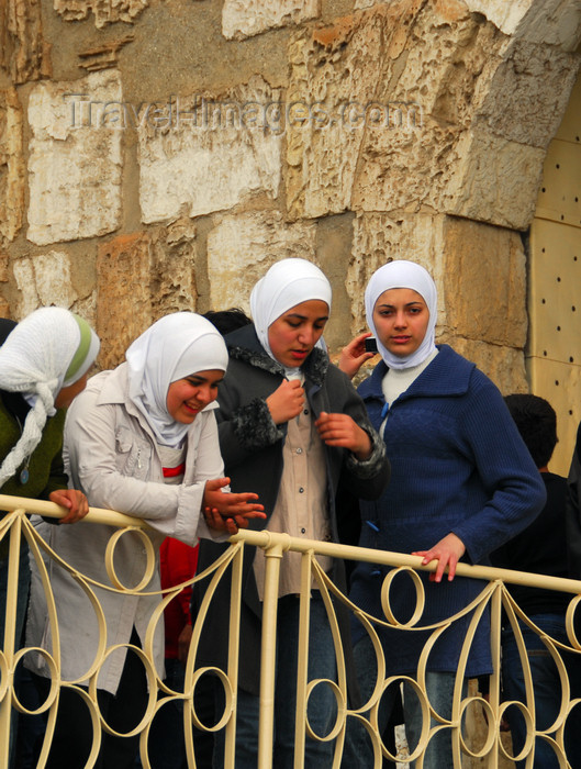 syria199: Crac des Chevaliers / Hisn al-Akrad, Al Hosn, Homs Governorate, Syria: SYrian girls with hijab at the castle gate - UNESCO World Heritage Site - photo by M.Torres /Travel-Images.com - (c) Travel-Images.com - Stock Photography agency - Image Bank