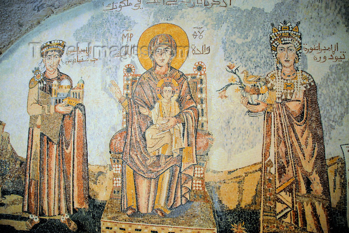 syria240: Saidnaya / Seydnaya - Rif Dimashq governorate, Syria: Holy Patriarchal Convent of Our Lady of Saidnaya - Emperor Justinian and the Empress offering the convent to the Virgin Mary - photo by M.Torres / Travel-Images.com - (c) Travel-Images.com - Stock Photography agency - Image Bank