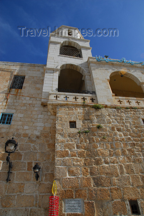 syria258: Saidnaya / Seydnaya - Rif Dimashq governorate, Syria: Holy Patriarchal Convent of Our Lady of Saidnaya -  belfry seen from below - photo by M.Torres / Travel-Images.com - (c) Travel-Images.com - Stock Photography agency - Image Bank