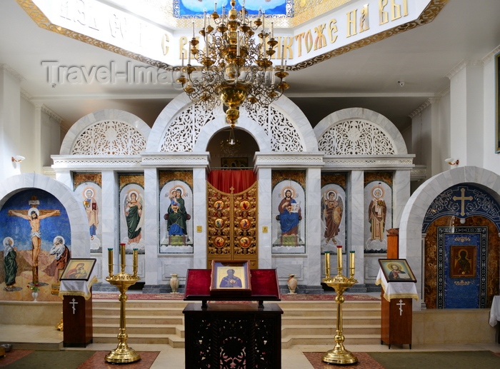 tajikistan16: Dushanbe, Tajikistan: iconostasis with stone arches of the Russian Orthodox Cathedral of St Nicholas, Druzhby Narodov Street - photo by M.Torres - (c) Travel-Images.com - Stock Photography agency - Image Bank