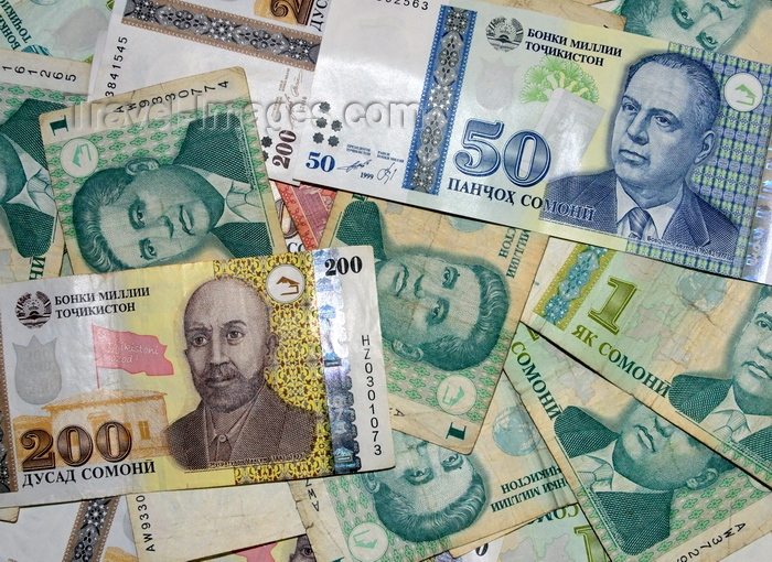 tajikistan22: Dushanbe, Tajikistan: Tajikistani currency - assorted Somoni banknotes - issued by the National Bank of Tajikistan - photo by M.Torres - (c) Travel-Images.com - Stock Photography agency - Image Bank