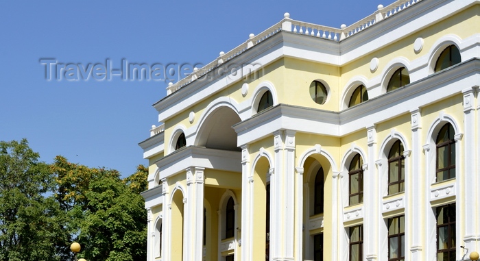tajikistan24: Dushanbe, Tajikistan: pastel façade of the Dushanbe Youth Center, Mirzo Tursunzade st - Soviet Architecture - photo by M.Torres - (c) Travel-Images.com - Stock Photography agency - Image Bank