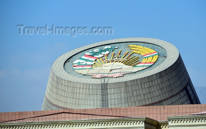 tajikistan58: Dushanbe, Tajikistan: Tajik coat of arms on the roof of the Tajikistan National Museum, Ismoil Somoni Avenue - photo by M.Torres - (c) Travel-Images.com - Stock Photography agency - Image Bank