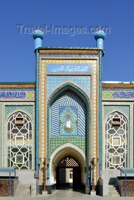 tajikistan67: Dushanbe, Tajikistan: ornate portico of the Haji Yakoub Mosque - Persian style tiles - Rudaki Avenue - Dushanbe's main mosque - photo by M.Torres - (c) Travel-Images.com - Stock Photography agency - Image Bank