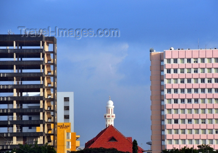 tanzania216: Dar es Salaam, Tanzania: TTCL Headquarters Extelecoms House, Heritage Motel and the minaret of the Friday Mosque - central business district - view from the waterfront - photo by M.Torres - (c) Travel-Images.com - Stock Photography agency - Image Bank