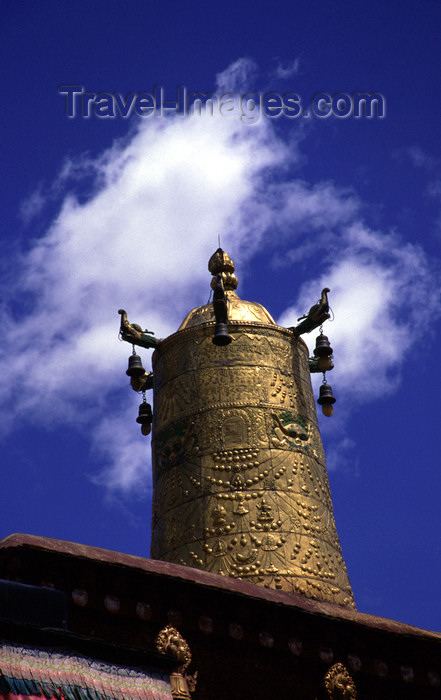 tibet73: Lhasa, Tibet: Jokhang Monastery - gilded bell tower, decorated with bas-relief and topped with a lotus - photo by Y.Xu - (c) Travel-Images.com - Stock Photography agency - Image Bank