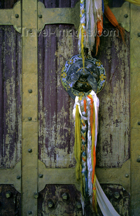 tibet76: Lhasa, Tibet: Potala Palace - door detail - Tibetan ceremonial scarf, Khata or Hada - photo by Y.Xu - (c) Travel-Images.com - Stock Photography agency - Image Bank