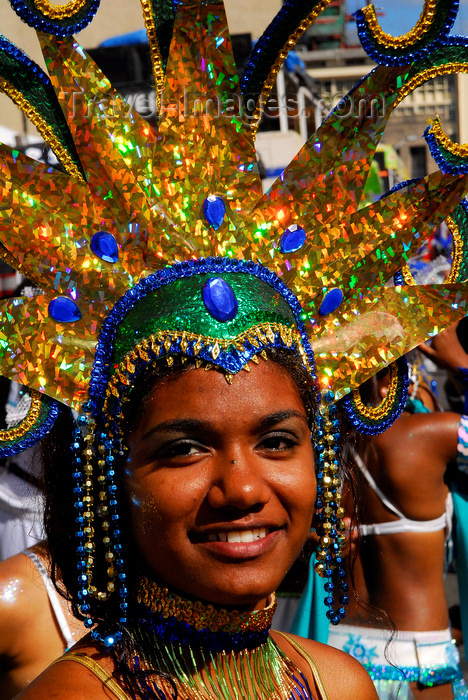 trinidad-tobago151: Port of Spain, Trinidad and Tobago: girl with elaborate head gear for carnival - blue gems - photo by E.Petitalot - (c) Travel-Images.com - Stock Photography agency - Image Bank