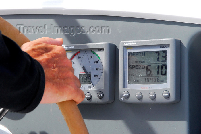 trinidad-tobago26: Caribbean Sea: sailing boat instruments for navigation - bearing, depth, speed - photo by E.Petitalot - (c) Travel-Images.com - Stock Photography agency - Image Bank