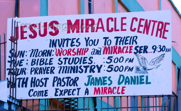 trinidad-tobago58: Port of Spain, Trinidad: Christian preacher center - scheduled miracles - photo by E.Petitalot - (c) Travel-Images.com - Stock Photography agency - Image Bank