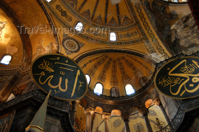 turkey195: Istanbul, Turkey: interior of the Aya Sofya - domes and calligraphy - photo by J.Wreford - (c) Travel-Images.com - Stock Photography agency - Image Bank