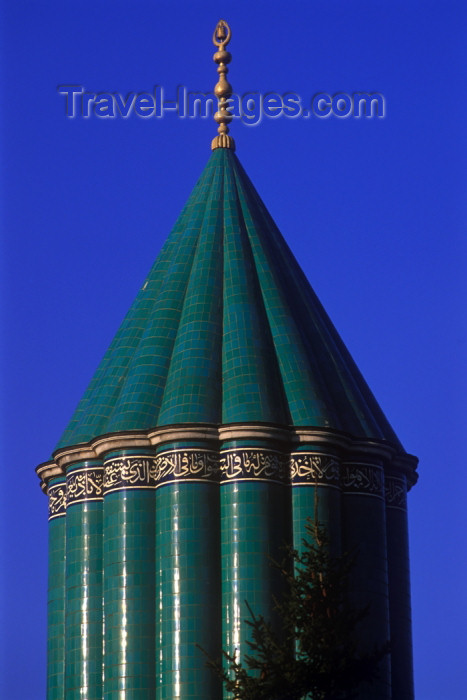 turkey250: Turkey - Konya / KYA : Mevlana's mausoleum - tiled tower / dergah kuppel - aqua tiled fluted dome - photo by J.Wreford - (c) Travel-Images.com - Stock Photography agency - Image Bank