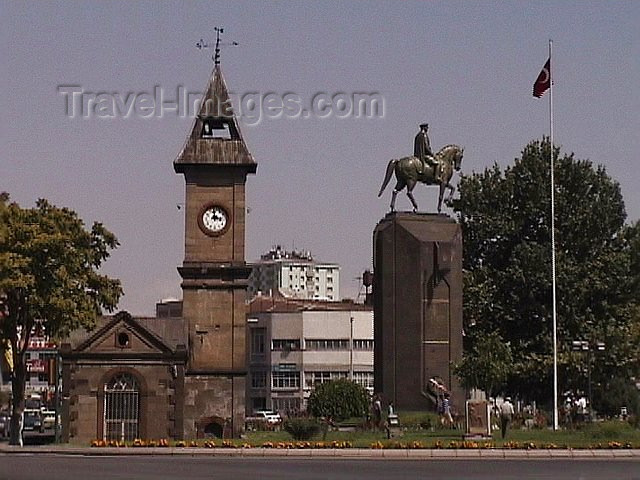 turkey34: Kayseri / Kaiseri / ASR (the Roman Caesarea Mazaca), Kayseri province, Central Anatolia, Turkey: clock tower and equestrian statue of Mustafa Kemal - Ataturk square - photo by A.Slobodianik - (c) Travel-Images.com - Stock Photography agency - Image Bank