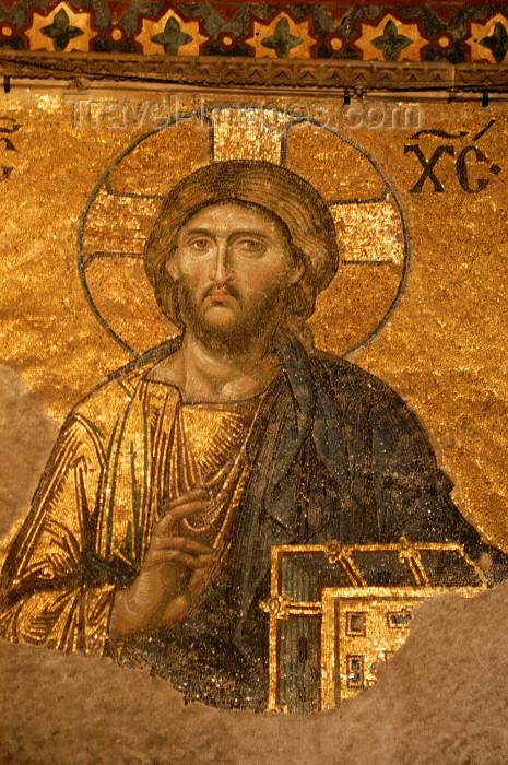 turkey38: Turkey - Istanbul / Constantinople / IST: Christian icon inside the Aya Sofya - Christ Pantocrator - Deesis mosaic - South Gallery - Ayasofya Museum - photo by J.Wreford - (c) Travel-Images.com - Stock Photography agency - Image Bank