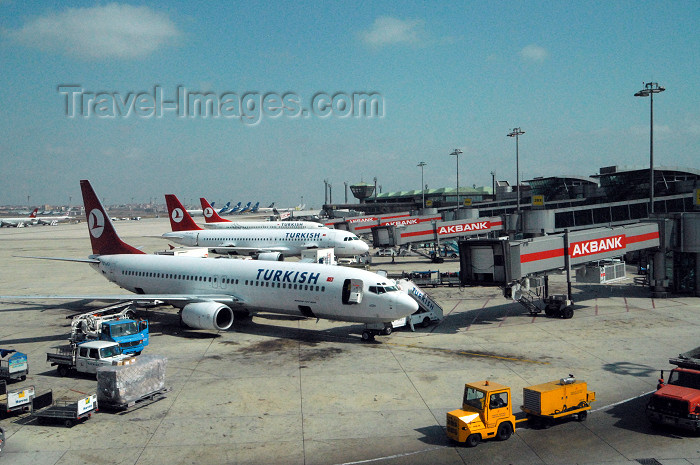 turkey403: Istanbul, Turkey: Ataturk airport - line of THY aircraft - Turkish Airlines - Akbank jetty - photo by M.Torres - (c) Travel-Images.com - Stock Photography agency - Image Bank