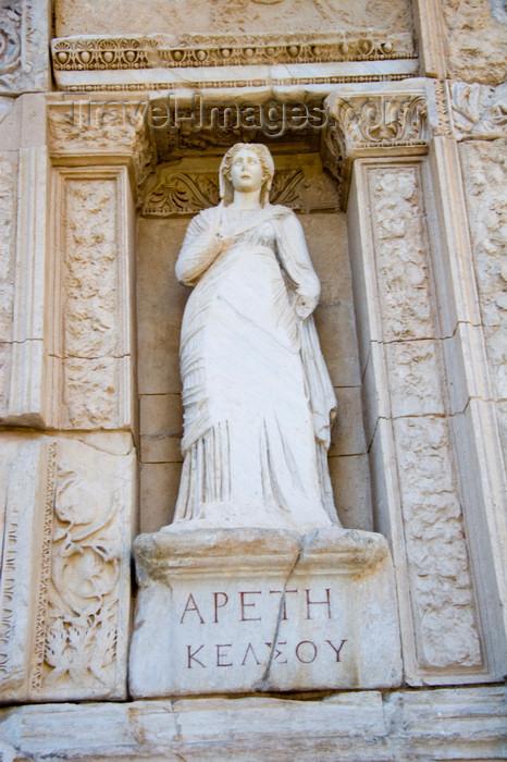 turkey47: Efes / Ephesus - Selcuk, Izmir province, Turkey: statue of  Arete, Greek for 'goodness', at the base of the Library of Proconsul Celsus Palemaeanus - photo by D.Smith - (c) Travel-Images.com - Stock Photography agency - Image Bank