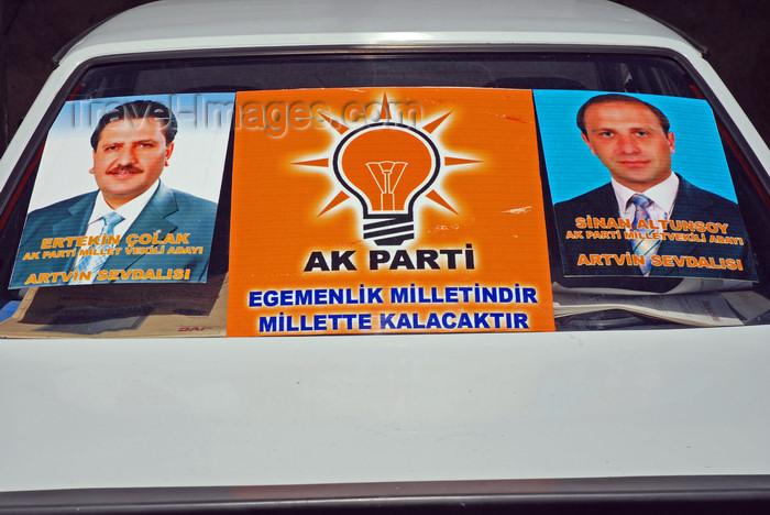 turkey524: Yusufeli / Perterek, Artvin Province, Black Sea region, Turkey: campaign car - Justice and Development Party - AK Parti - Adalet ve Kalkinma Partisi - photo by W.Allgöwer - (c) Travel-Images.com - Stock Photography agency - Image Bank