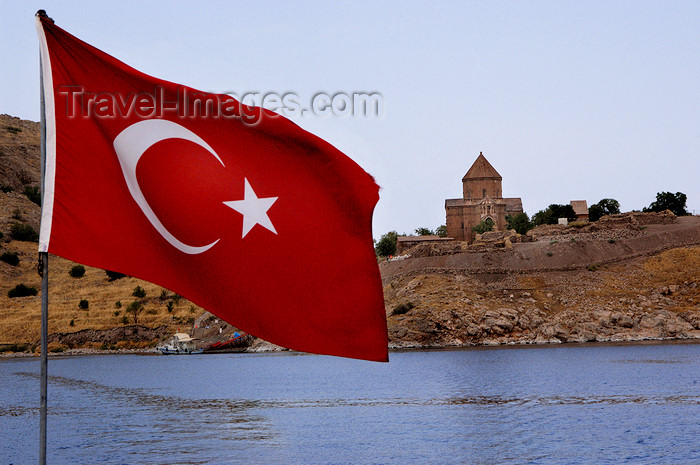 turkey551: Akdamar / Aghtamar Island, Lake Van, Van province, Eastern Anatolia, Turkey: Cathedral Church of the Holy Cross, once the seat of the Armenian Catholicos, now under the Turkish flag - Akdamar Adasi - photo by J.Wreford - (c) Travel-Images.com - Stock Photography agency - Image Bank