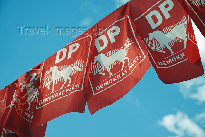 turkey558: Urfa / Edessa / Sanliurfa, Southeastern Anatolia, Turkey: campaign banners for the Democratic Party - Demokrat Parti, DP - horse and map of Anatolia - photo by W.Allgöwer - (c) Travel-Images.com - Stock Photography agency - Image Bank