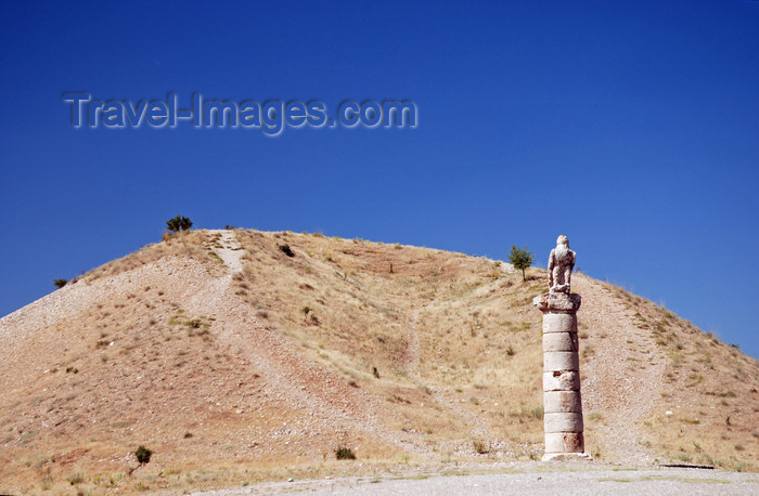 turkey592: Karakus Tepesi - Karakus Tumulus - Adiyaman province, Southeastern Anatolia, Turkey: eagle atop a column and burial mound containing tombs of female relatives of King Mithridates II, king of Commagene - photo by W.Allgöwer - (c) Travel-Images.com - Stock Photography agency - Image Bank