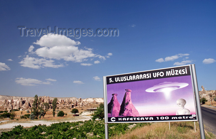turkey624: Cappadocia - Göreme, Nevsehir province, Central Anatolia, Turkey: road side billboard for a UFO museum - photo by W.Allgöwer - (c) Travel-Images.com - Stock Photography agency - Image Bank