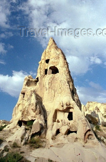 turkey92: Turkey - Cappadocia - Uçhisar (Nevsehir province): conic mountain with caves - Unesco world heritage site - photo by J.Kaman - (c) Travel-Images.com - Stock Photography agency - Image Bank