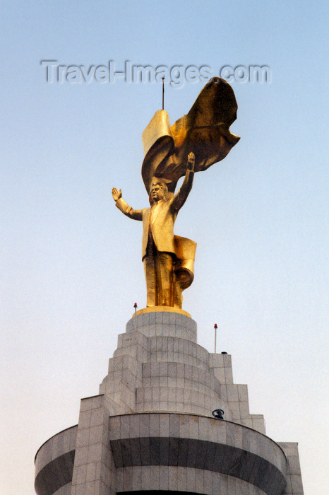 turkmenistan5: Turkmenistan - Ashghabat / Ashgabat / Ashkhabad / Ahal / ASB: Turkmen president Saparmurat Niyazov - the Turkmenbashi, i.e. father of all Turkmen! - rotating statue that always faces the sun, abbove the Arch of Neutrality - Turkmenbashi the Great - photo  - (c) Travel-Images.com - Stock Photography agency - Image Bank
