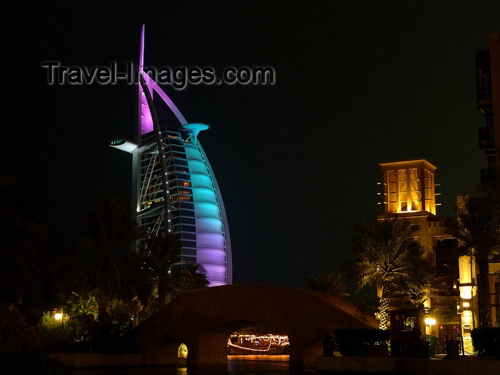 uaedb42: Jumeirah, Dubai, UAE: Burj Al Arab hotel at night - built to resemble the sail of a dhow - photo by J.Kaman - (c) Travel-Images.com - Stock Photography agency - Image Bank