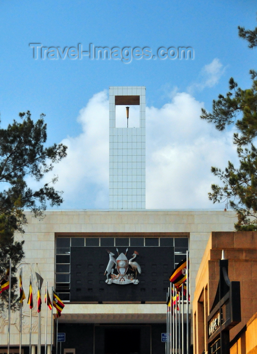 uganda122: Kampala, Uganda: Parliament of the Republic of Uganda, Nakasero hill - tower, Ugandan flags and coat of arms - photo by M.Torres - (c) Travel-Images.com - Stock Photography agency - Image Bank