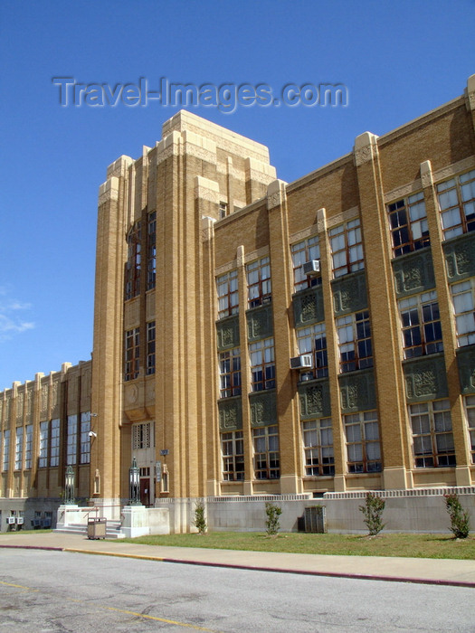 usa1015: Tulsa, Oklahoma, USA: Will Rogers High School - East 5th Place - designed by Leon B. Senter and Joseph R. Koberling, Jr. - PWA period Art Deco - buff brick - photo by G.Frysinger - (c) Travel-Images.com - Stock Photography agency - Image Bank