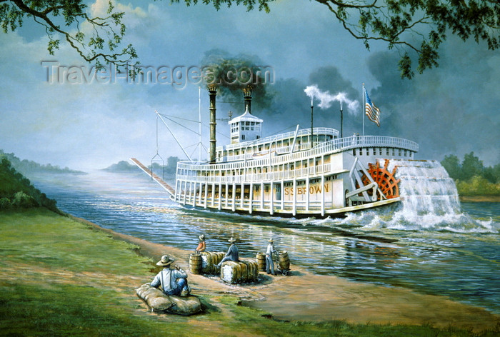 usa1103: Memphis, Tennessee, USA: mural of river boat on the Mississippi - paddlewheeler - photo by C.Lovell - (c) Travel-Images.com - Stock Photography agency - Image Bank