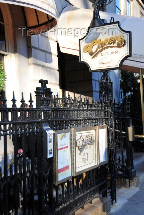 usa1114: Boston, Massachusetts, USA: Cheers Boston bar - exterior shot - sign and railing - Beacon Street - former Bull and Finch Pub - photo by M.Torres - (c) Travel-Images.com - Stock Photography agency - Image Bank