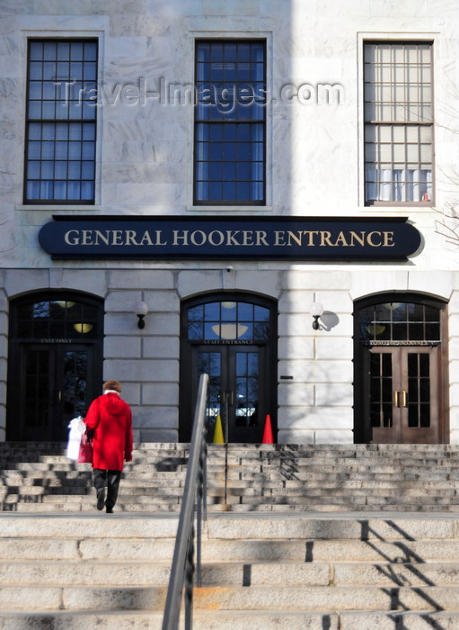 usa1119: Boston, Massachusetts, USA: Massachusetts State House - Capitol - woman climbing the stairs to the General Hooker Entrance - East wing - photo by M.Torres - (c) Travel-Images.com - Stock Photography agency - Image Bank