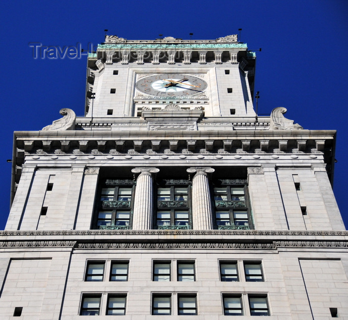 usa1134: Boston, Massachusetts, USA: Custom House Tower, McKinley Square, State street at India street, Financial District - Boston's first skyscraper - tower top with clock and Ionic order columns - photo by M.Torres - (c) Travel-Images.com - Stock Photography agency - Image Bank