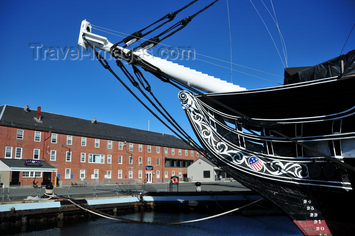 usa1150: Boston, Massachusetts, USA: Charlestown Navy Yard - prow and bowsprit of USS Constitution and visitor center - photo by M.Torres - (c) Travel-Images.com - Stock Photography agency - Image Bank