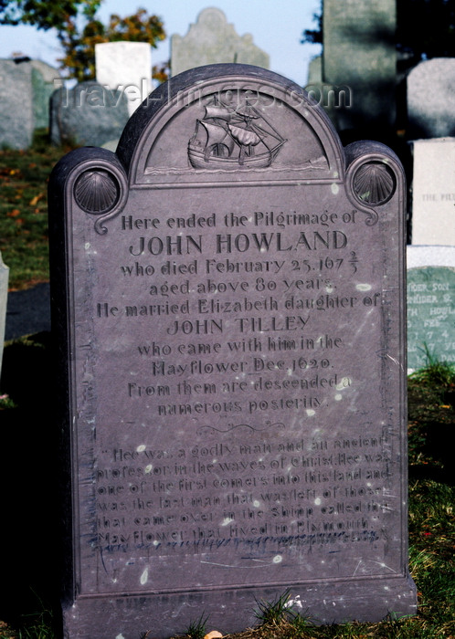 usa1185: Plymouth, Massachusetts, USA: Jown Howland tomb stone on Burial Hill - pilgrim graves - cemetery - New England - photo by C.Lovell - (c) Travel-Images.com - Stock Photography agency - Image Bank