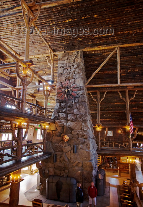 usa1285: Yellowstone National Park, Wyoming, USA: stone fireplace of the log built interior of the historic Old Faithful Inn - completed in 1904 - photo by C.Lovell - (c) Travel-Images.com - Stock Photography agency - Image Bank
